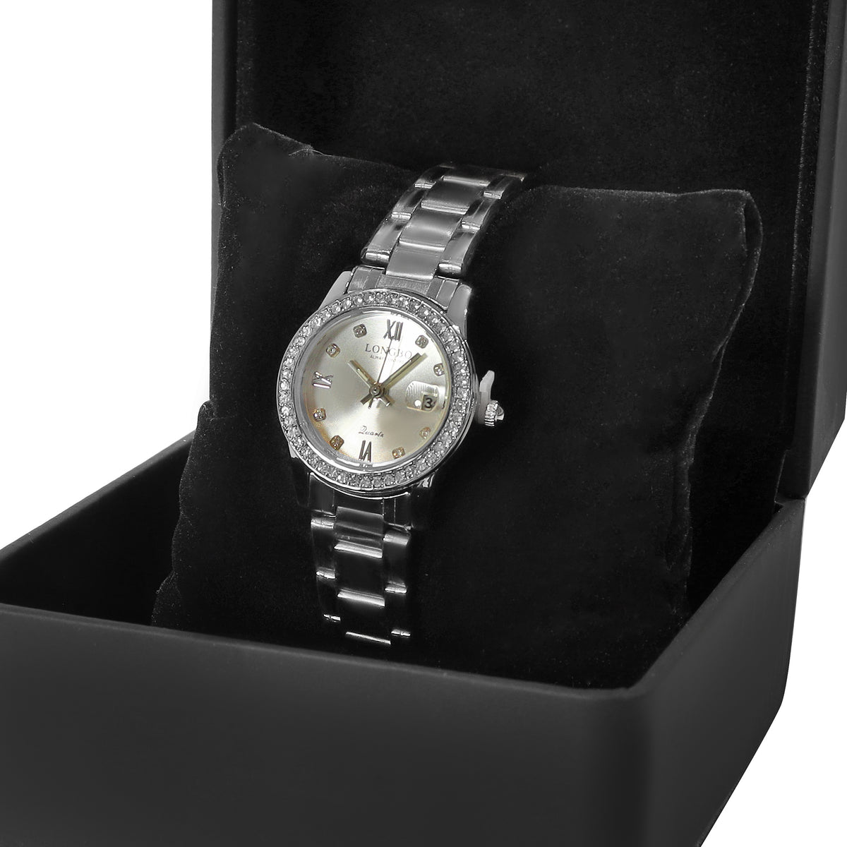 Longbo Ladys SS Silver Dial Swarovski's Markers 31mm Oyster Bracelet 2115