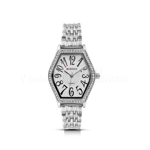 Carren Woman SS White Dial Jubilee Numbers Markers Diamonds Benzel Quartz 36mm
