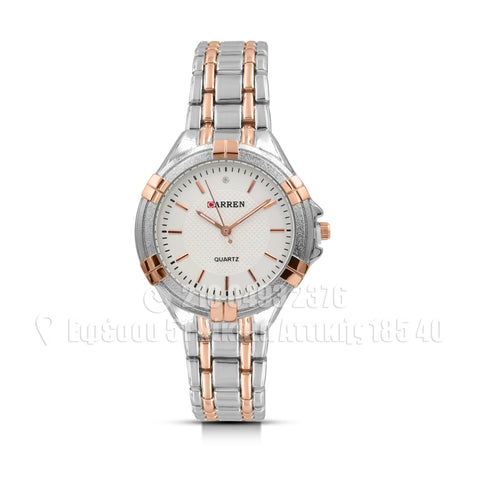 Carren 2-Tone Rose Gold White Dial Sticks Markers 2030