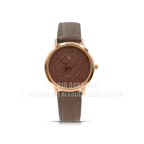 HK Lady's Watch Brawn Leather Strap Brawn Dial Gold Beznel Roman Markers 40mm 2143