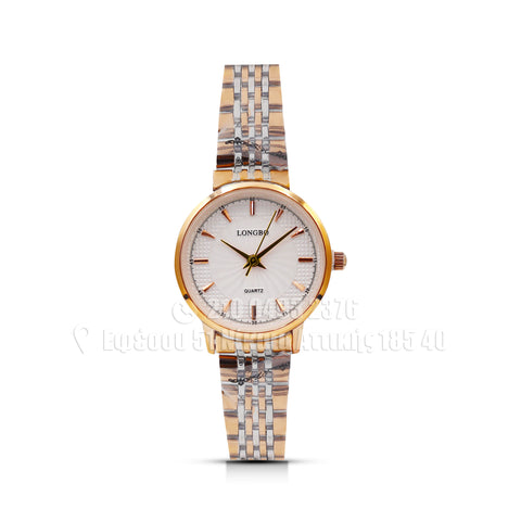 Longbo Ladys 2-Tone Rose Gold White Dial Sticks Markers 36mm JUBILEE Bracelet 2110